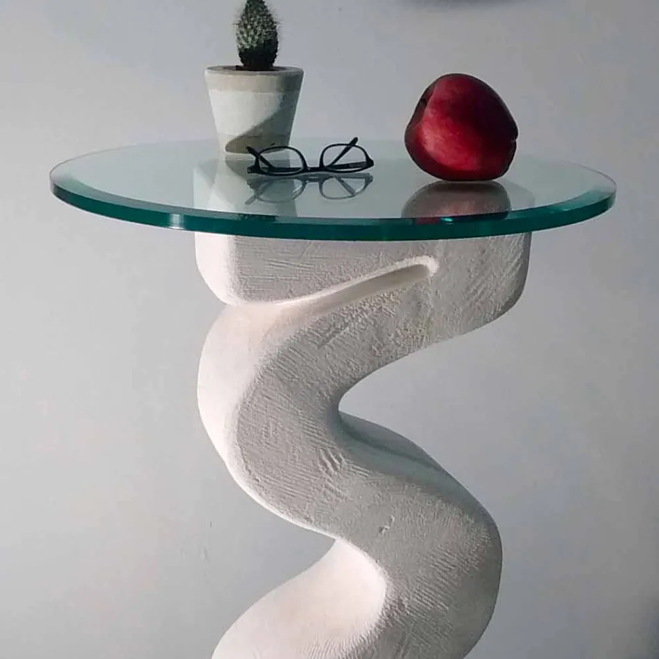 Mesa de console de pedra redonda e design de cristal Babylas Viadurini