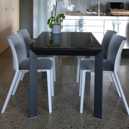 Mesa de Cozinha Extensível Até 170 cm em Metal e Vidro Temperado - Berto Viadurini