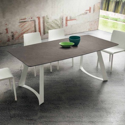 Mesa extensível de cozinha até 280 cm Efeito de mármore Fabricado na Itália - Pinóquio Viadurini