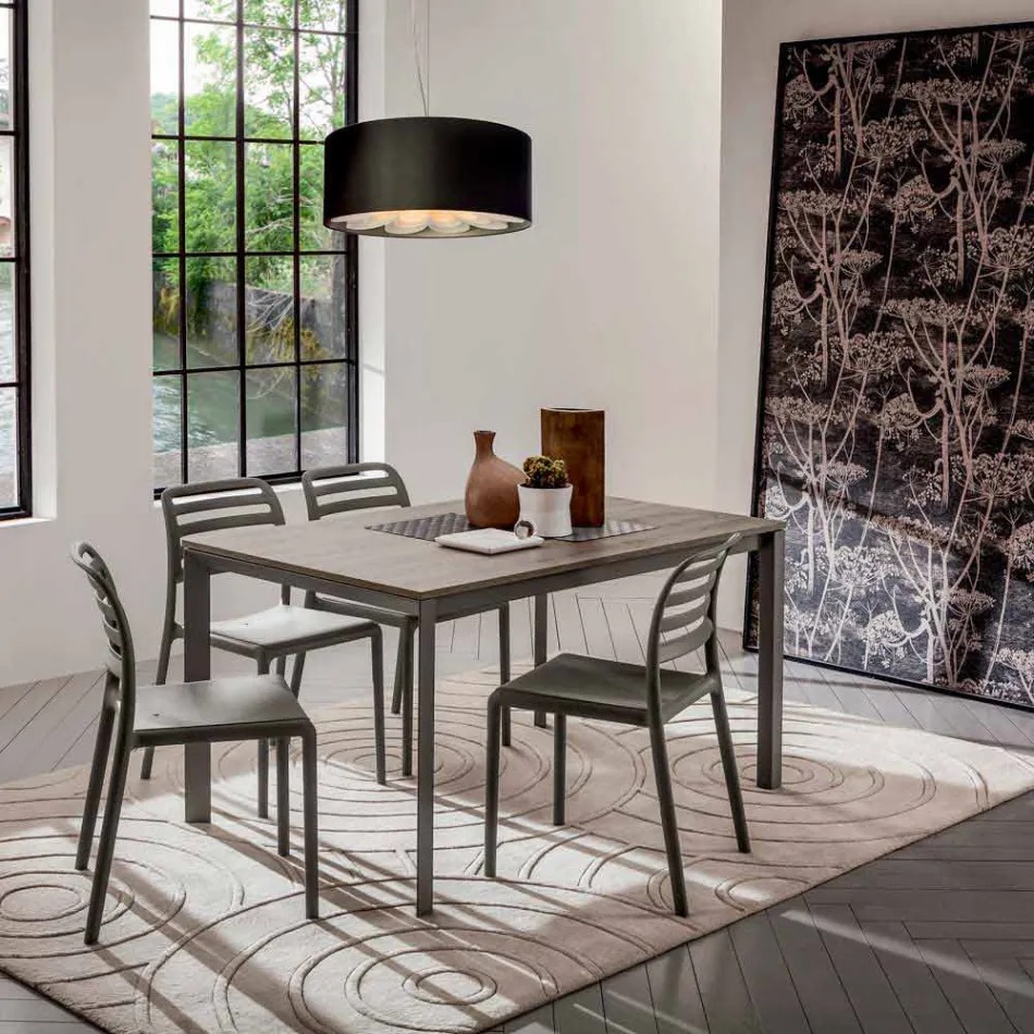 Mesa de cozinha com tampo em melamina e base de metal Made in Italy - Spilla Viadurini