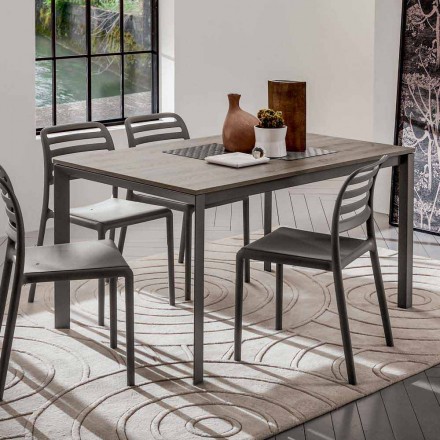 Mesa de cozinha com tampo em melamina e base de metal Made in Italy - Spilla Viadurini