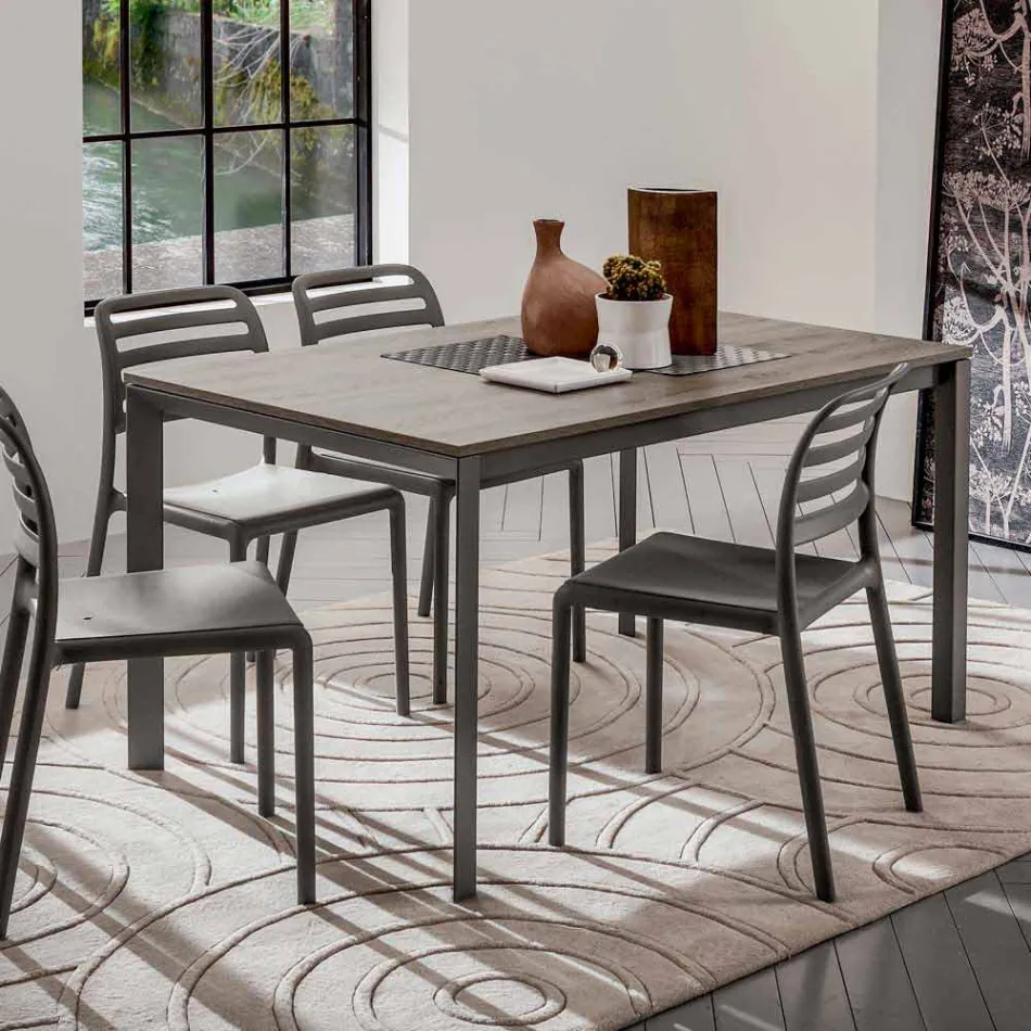 Mesa de cozinha com tampo em melamina e base de metal Made in Italy - Spilla Viadurini