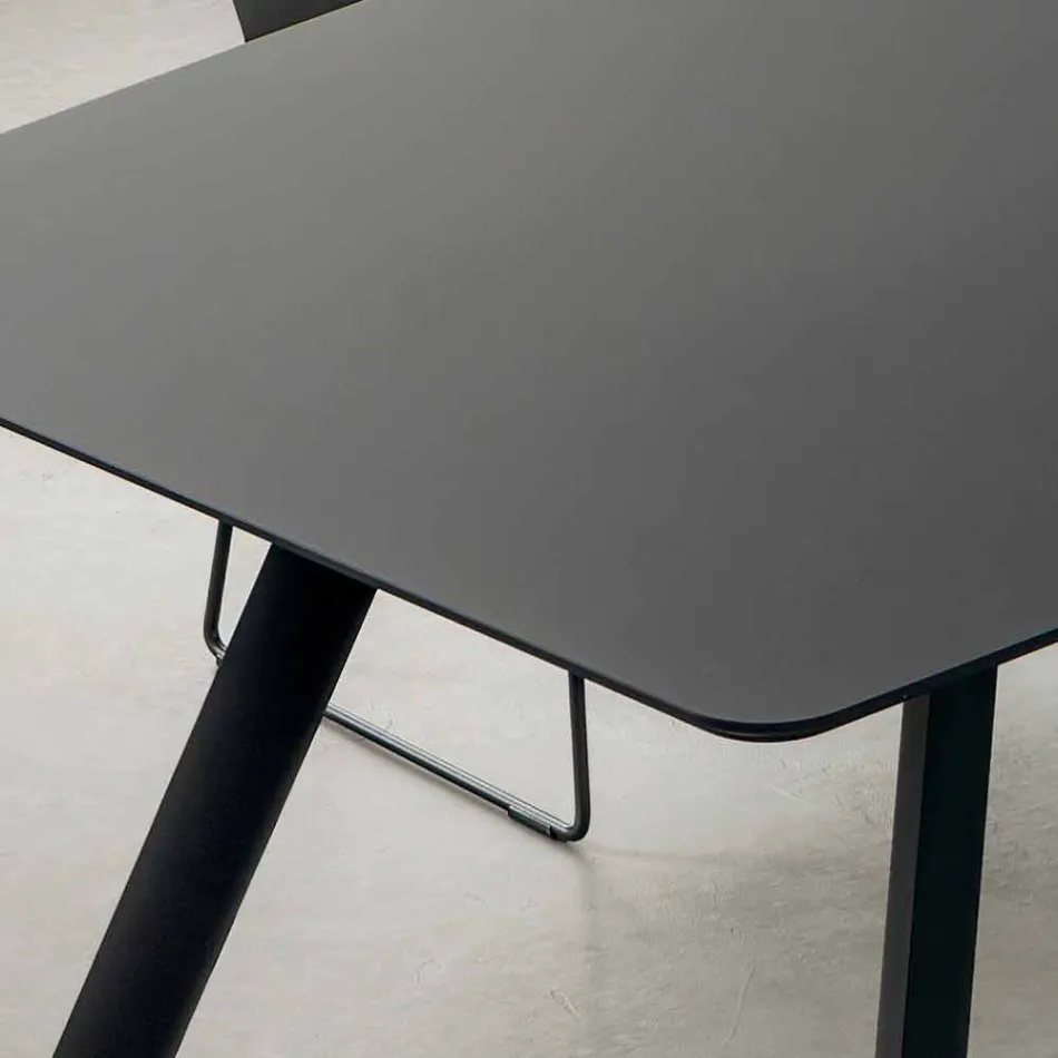 Mesa de Cozinha em Fenix Laminado e Alumínio Preto Made in Italy - Lingotto Viadurini