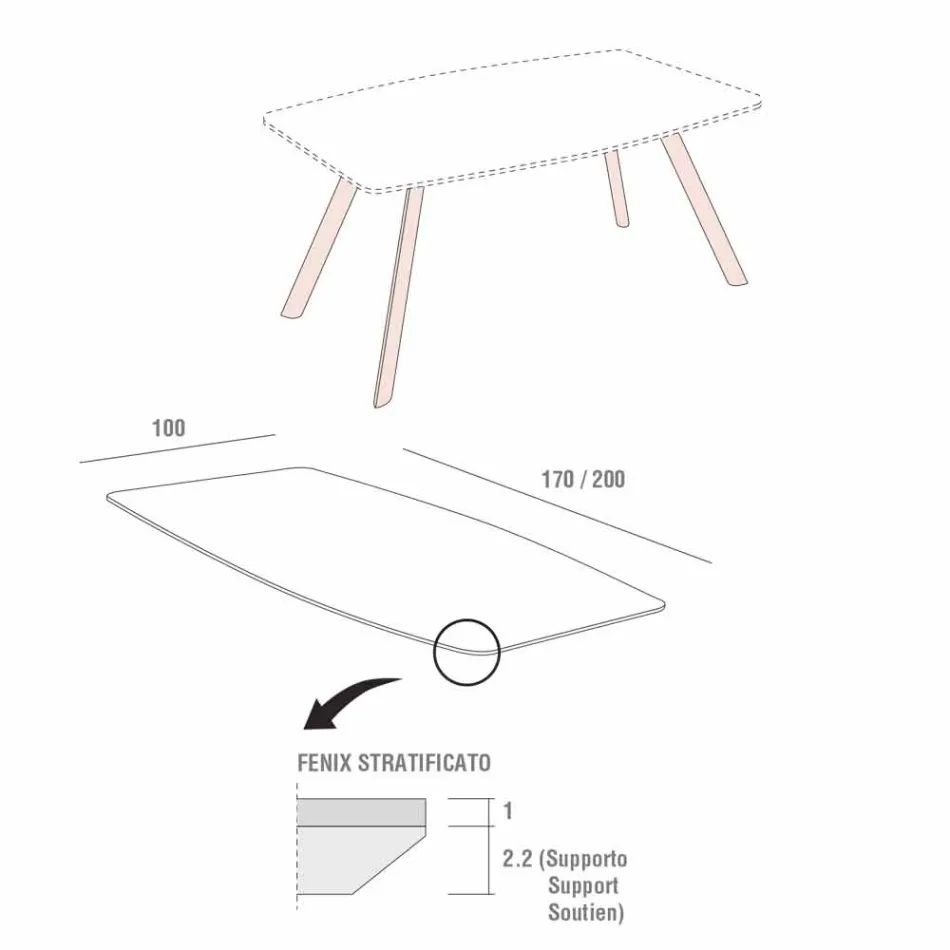 Mesa de Cozinha em Fenix Laminado e Alumínio Preto Made in Italy - Lingotto Viadurini