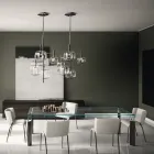 Mesa de cozinha em vidro extra claro com pés de madeira Made in Italy - Super Viadurini