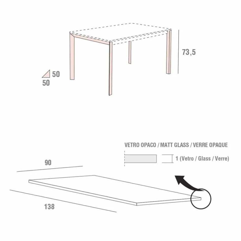 Mesa Cozinha em Vidro Mate com Estrutura Metálica Made in Italy - Broche Viadurini