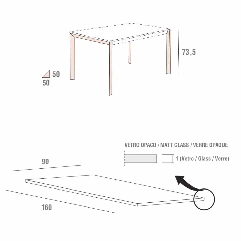 Mesa Cozinha em Vidro Mate com Estrutura Metálica Made in Italy - Broche Viadurini