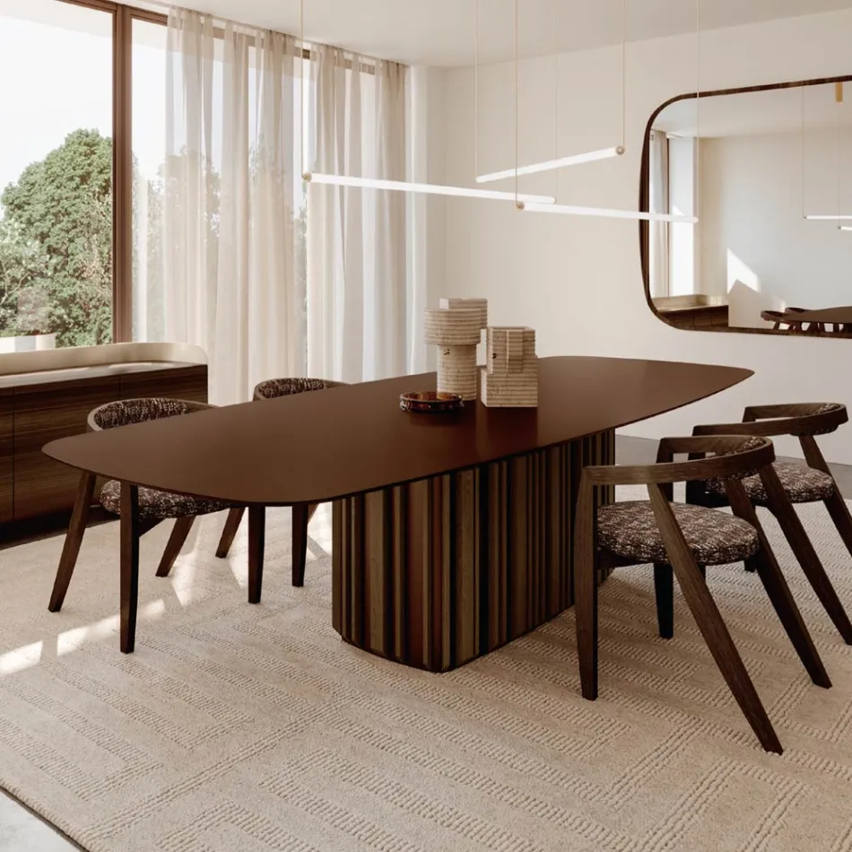 Mesa de vidro de 300 cm com base de metal, fabricada na Itália - Design Lunaria Viadurini