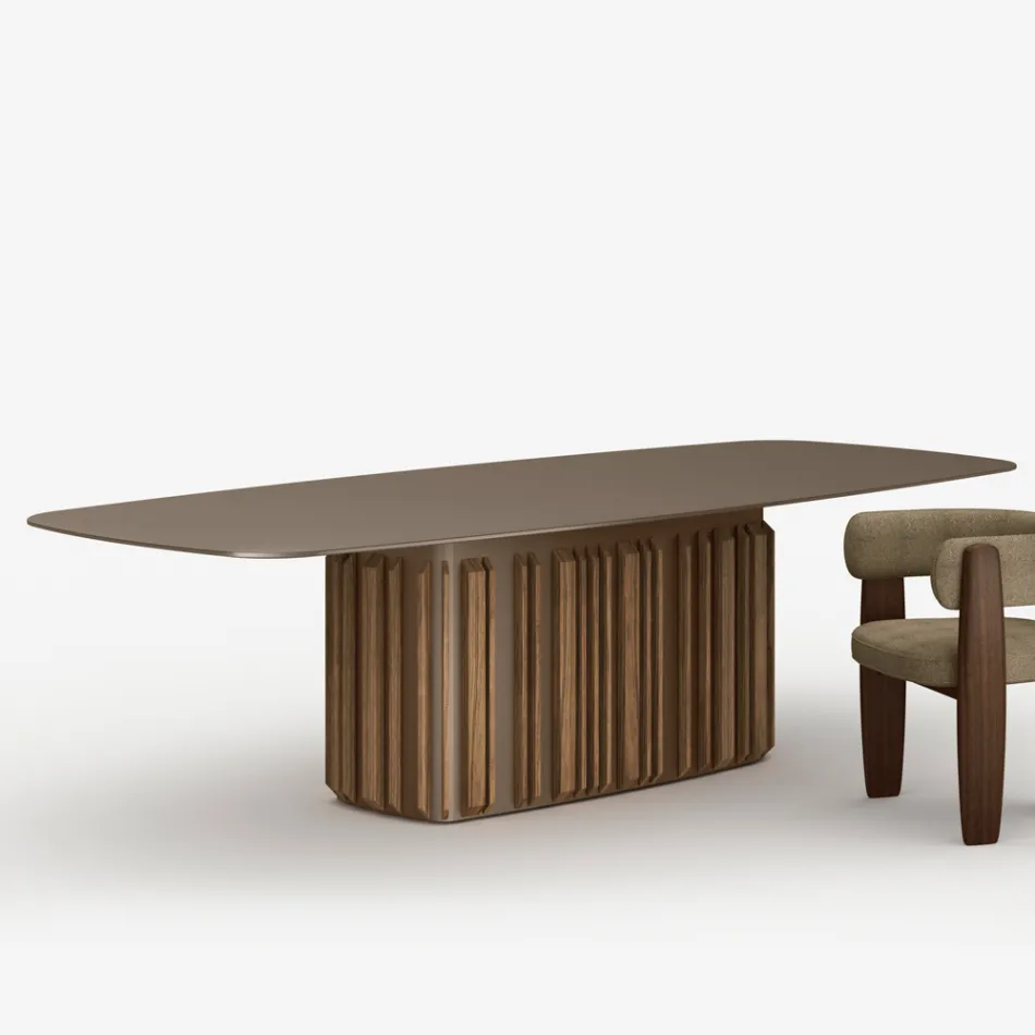 Mesa de vidro de 300 cm com base de metal, fabricada na Itália - Design Lunaria Viadurini