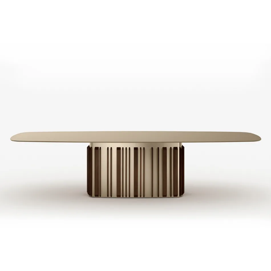 Mesa de vidro de 300 cm com base de metal, fabricada na Itália - Design Lunaria Viadurini