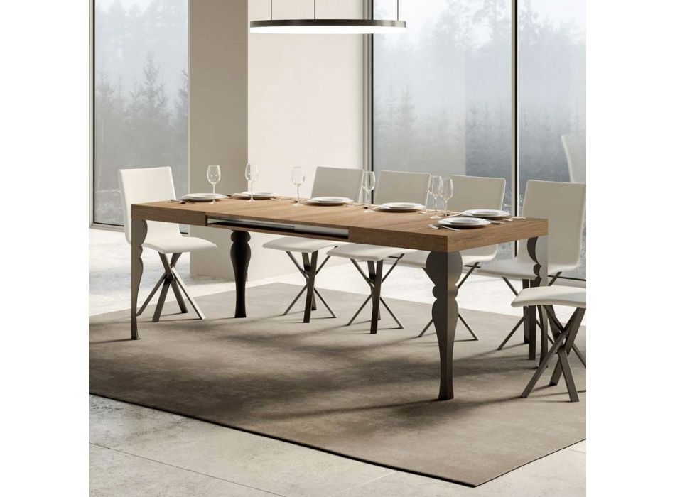 Mesa de cozinha extensível em madeira antracite e ferro fabricada na Itália - Sassone Viadurini