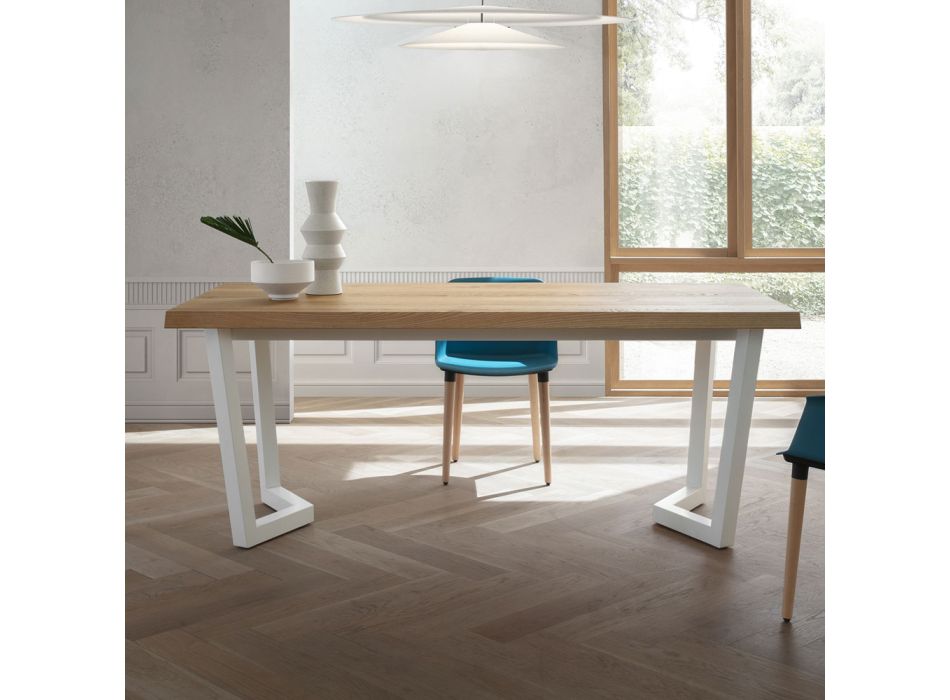 Mesa de cozinha fixa de metal e tampo de madeira made in Italy - Bastiano Viadurini