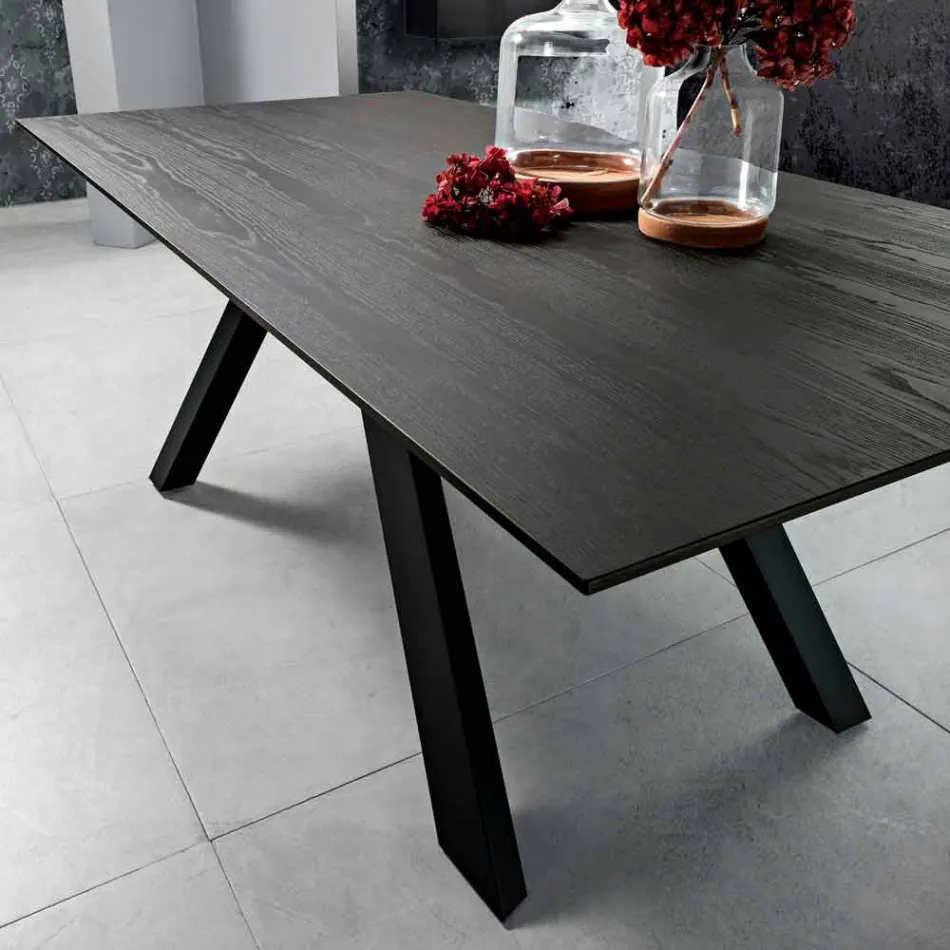 Mesa de cozinha em MDF e metal made in Italy, Wilmer Viadurini