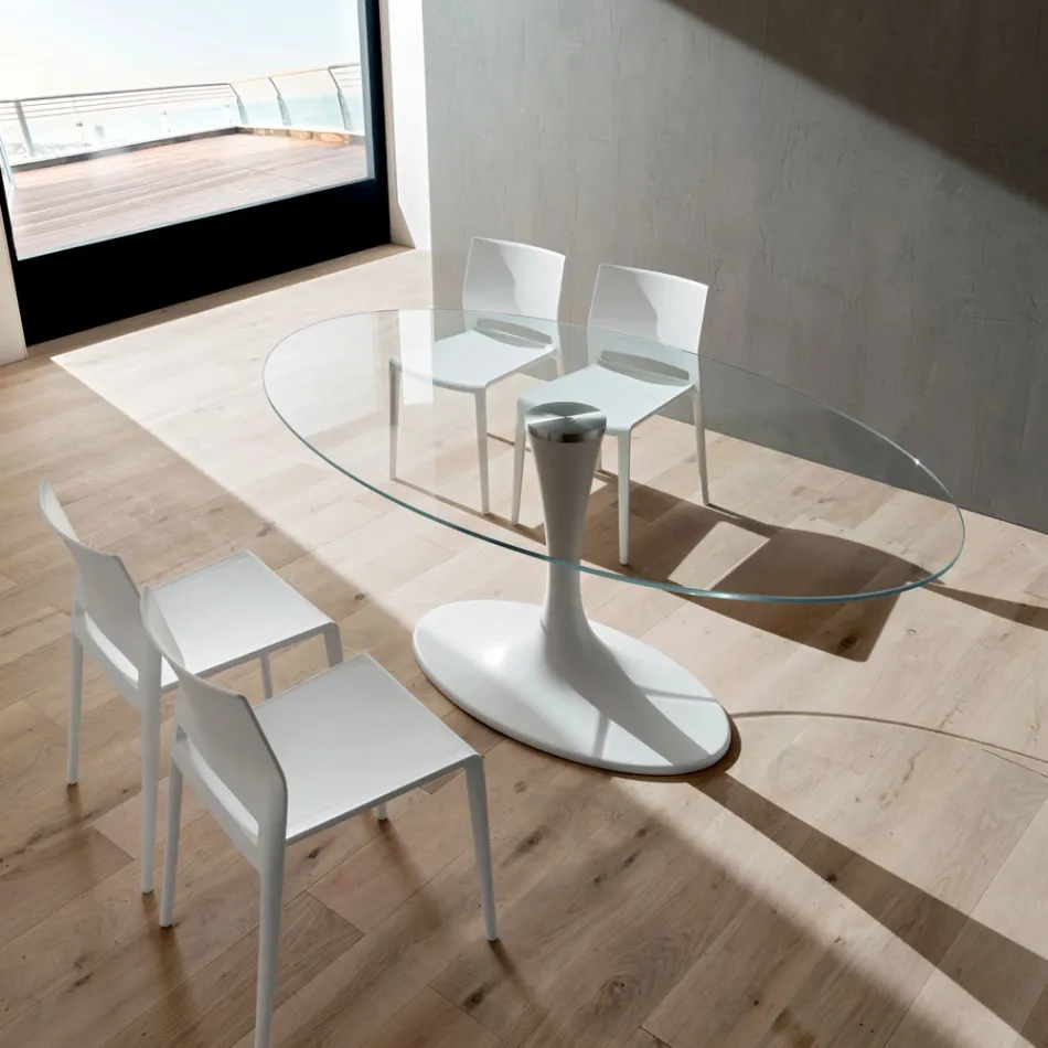 Mesa de Cozinha Luxo em Vidro Temperado e Mármore Fabricado na Itália - Brontolo Viadurini