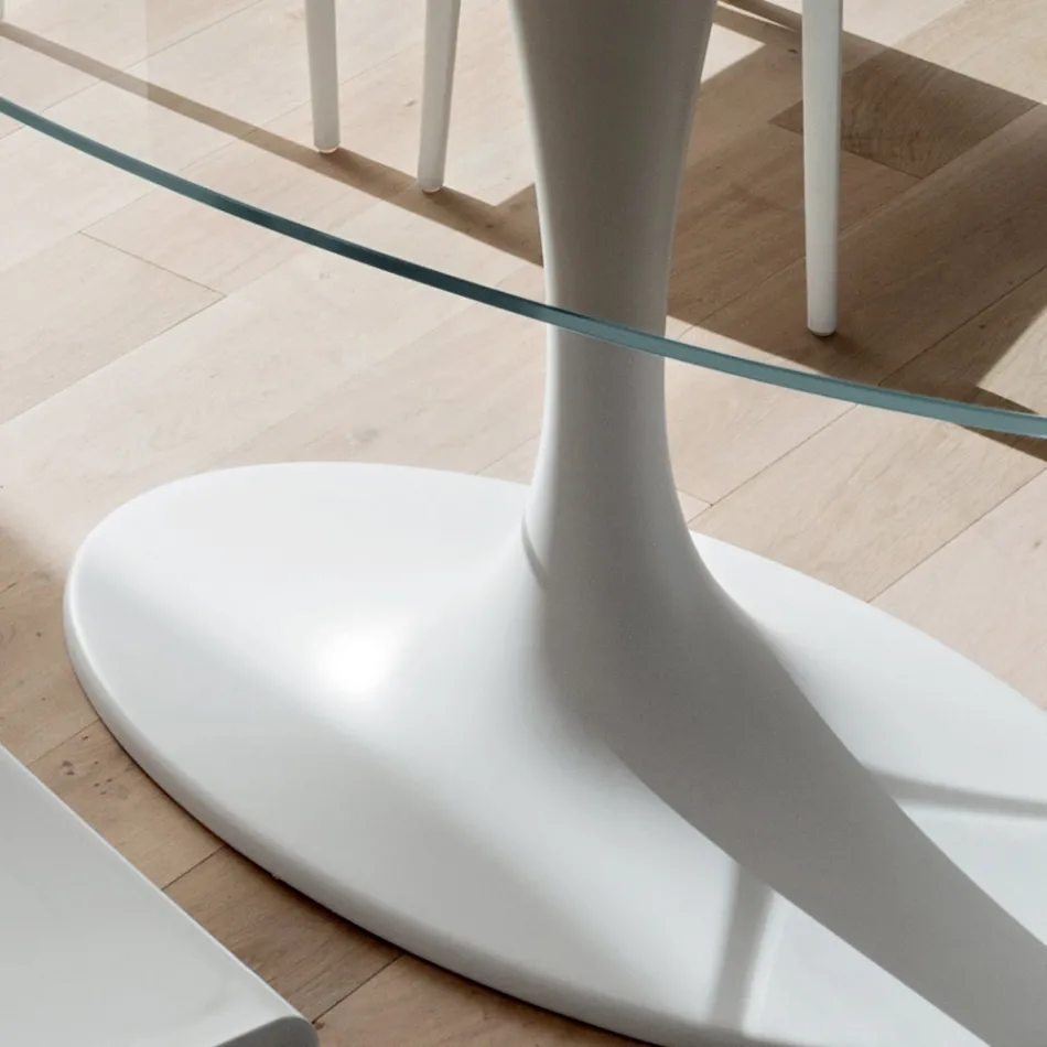 Mesa de Cozinha Luxo em Vidro Temperado e Mármore Fabricado na Itália - Brontolo Viadurini