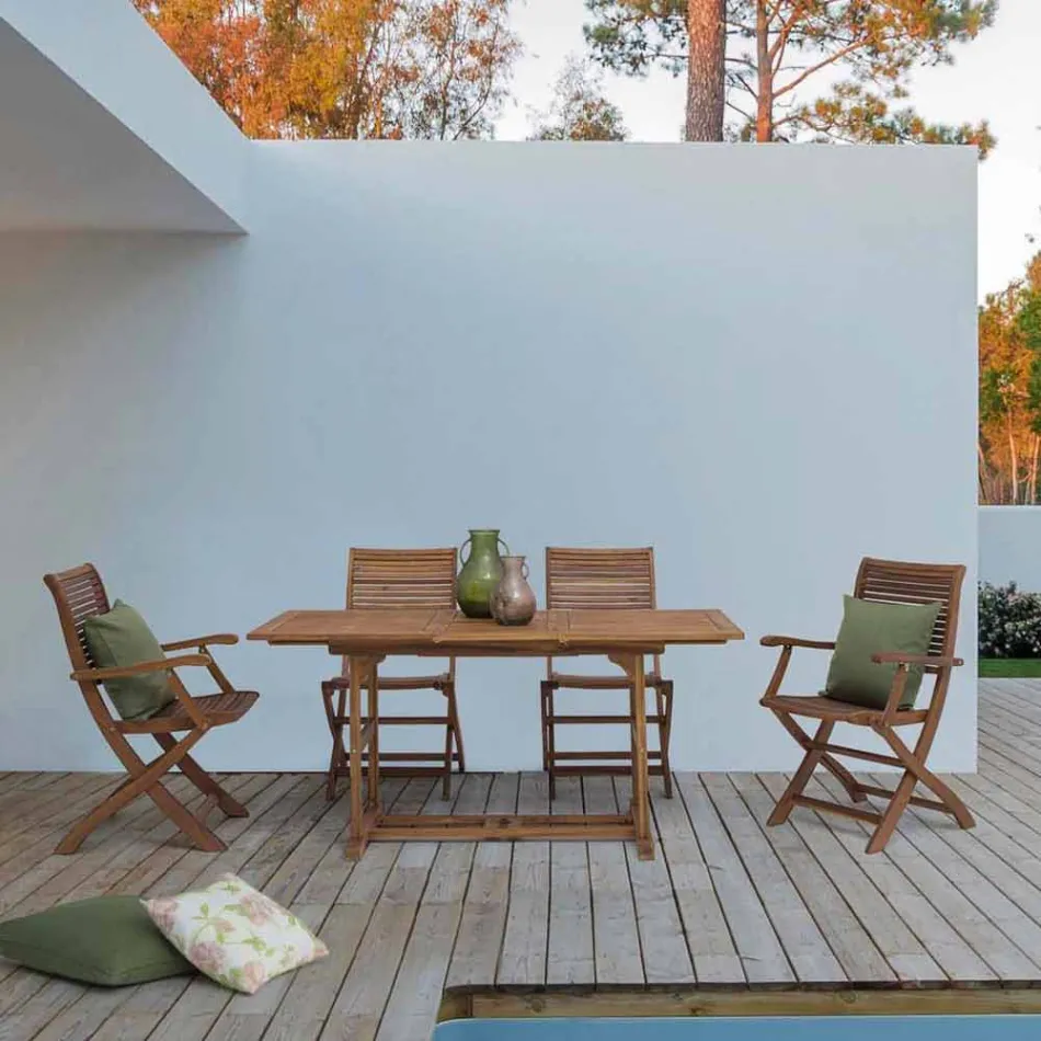 Mesa Externa Extensível Até 160 cm em Madeira de Acácia - Nuvem Viadurini