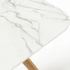 Mesa Externa com Base de Madeira e Tampo Cerâmico Calacatta Oro - Infinity Viadurini