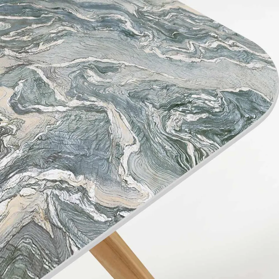 Mesa Externa com Base de Madeira e Tampo Icônico em Cerâmica Ciprus - Infinity Viadurini