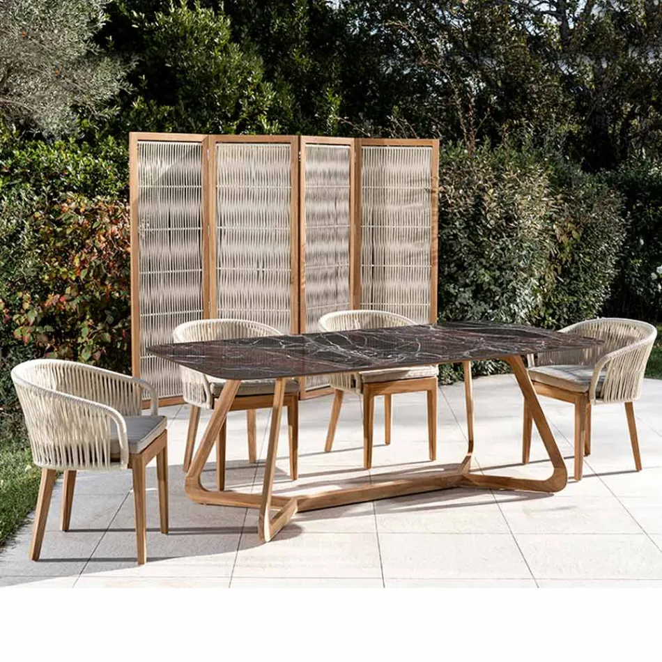 Mesa Externa com Base em Madeira e Tampo em Cerâmica Vermelha Domus - Infinity Viadurini