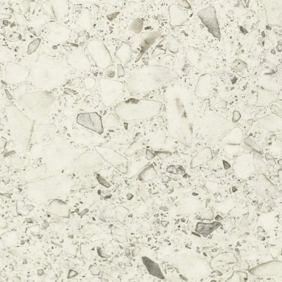 Mesa Externa com Base de Madeira e Tampo de Cerâmica Branca Terrazzo - Infinity Viadurini