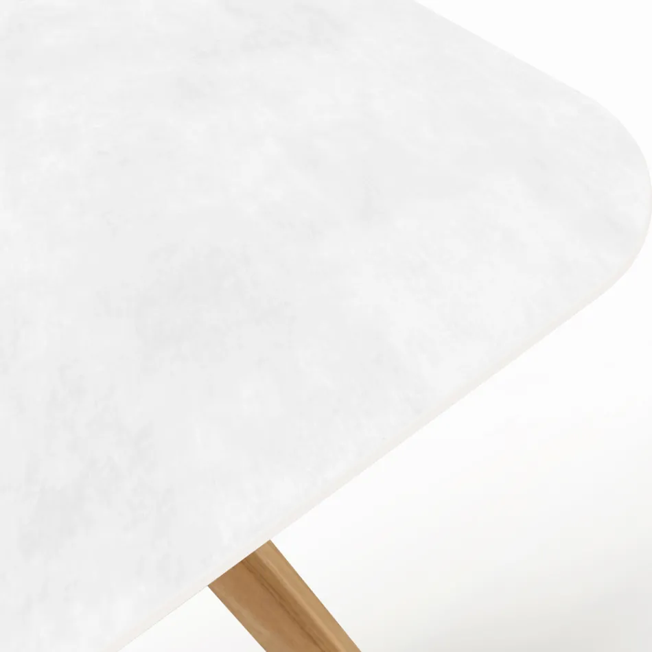 Mesa Externa com Base de Madeira e Tampo Cerâmico Total Branco - Infinity Viadurini