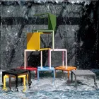 Mesa Externa com Estrutura em Aço Galvanizado Fabricado na Itália - Azul Viadurini