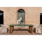 Mesa Externa em Microcimento Okumè e Acabamento Teca Fabricado na Itália - Lápis Viadurini