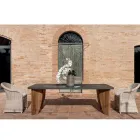 Mesa Externa em Microcimento Okumè e Acabamento Teca Fabricado na Itália - Lápis Viadurini