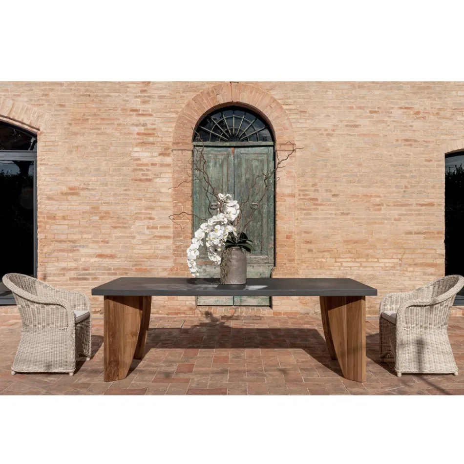 Mesa Externa em Microcimento Okumè e Acabamento Teca Fabricado na Itália - Lápis Viadurini