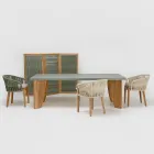 Mesa Externa em Microcimento Okumè e Acabamento Teca Fabricado na Itália - Lápis Viadurini