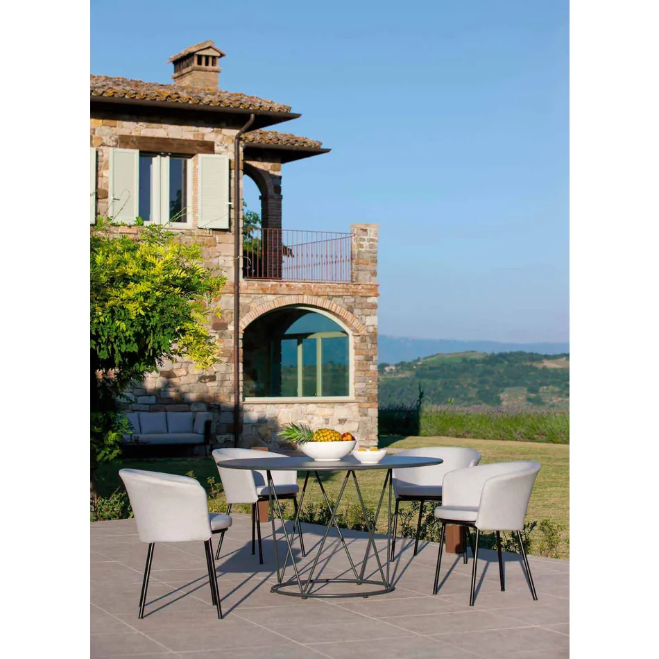 Mesa ao ar livre moderna redonda em metal pintado fabricado na Itália - Ibra Viadurini