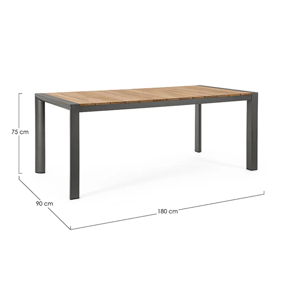 Mesa de Jardim 180x90 cm com Base em Alumínio e Tampo em Teca - Média Viadurini