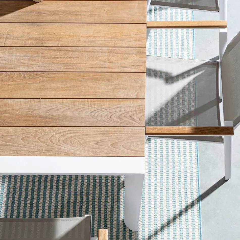 Mesa de Jardim 180x90 cm com Base em Alumínio e Tampo em Teca - Média Viadurini