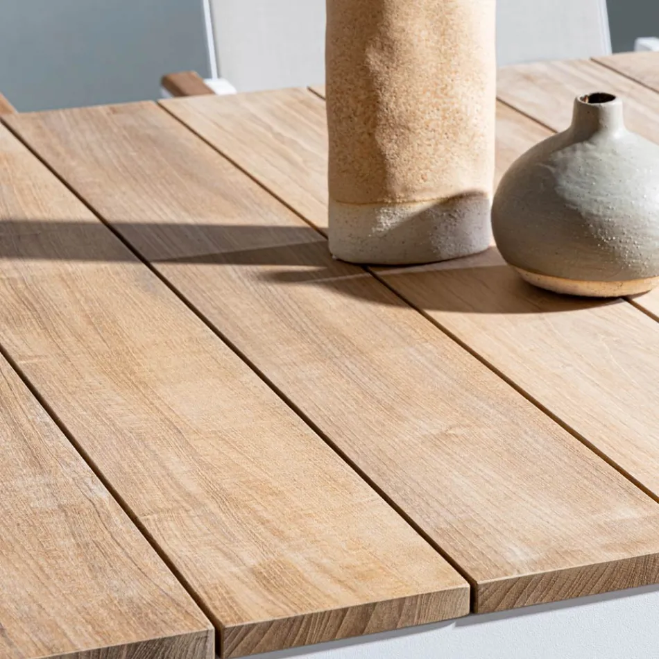 Mesa de Jardim 180x90 cm com Base em Alumínio e Tampo em Teca - Média Viadurini