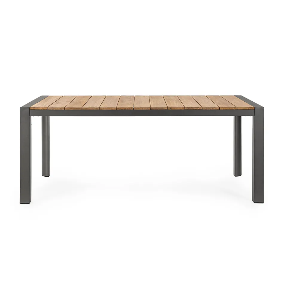 Mesa de Jardim 180x90 cm com Base em Alumínio e Tampo em Teca - Média Viadurini