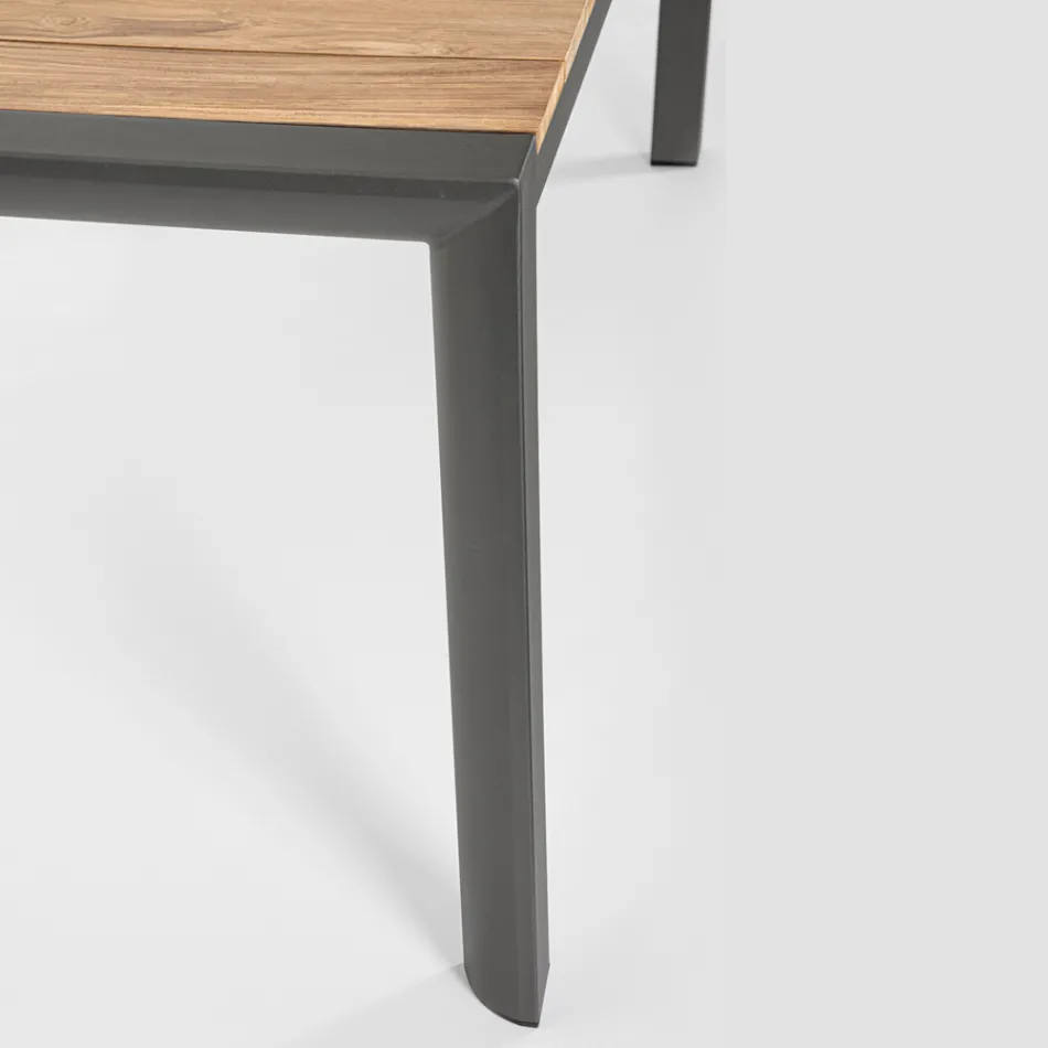 Mesa de Jardim 180x90 cm com Base em Alumínio e Tampo em Teca - Média Viadurini