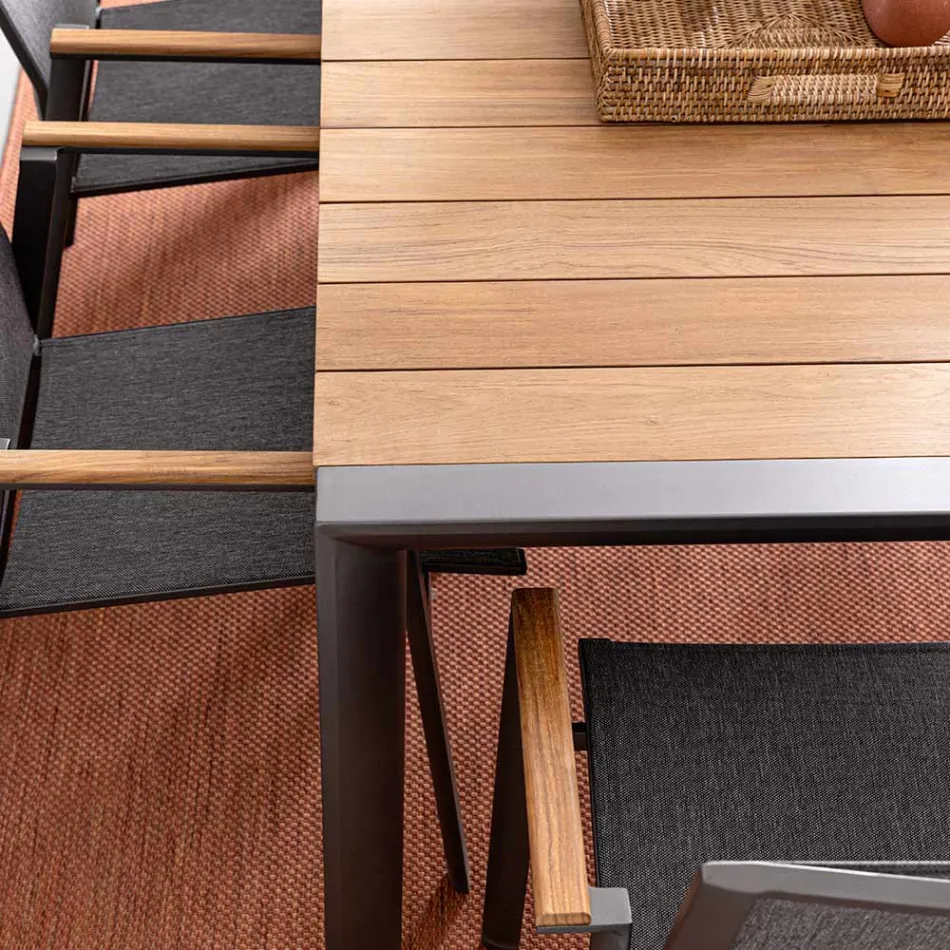 Mesa de Jardim 180x90 cm com Base em Alumínio e Tampo em Teca - Média Viadurini