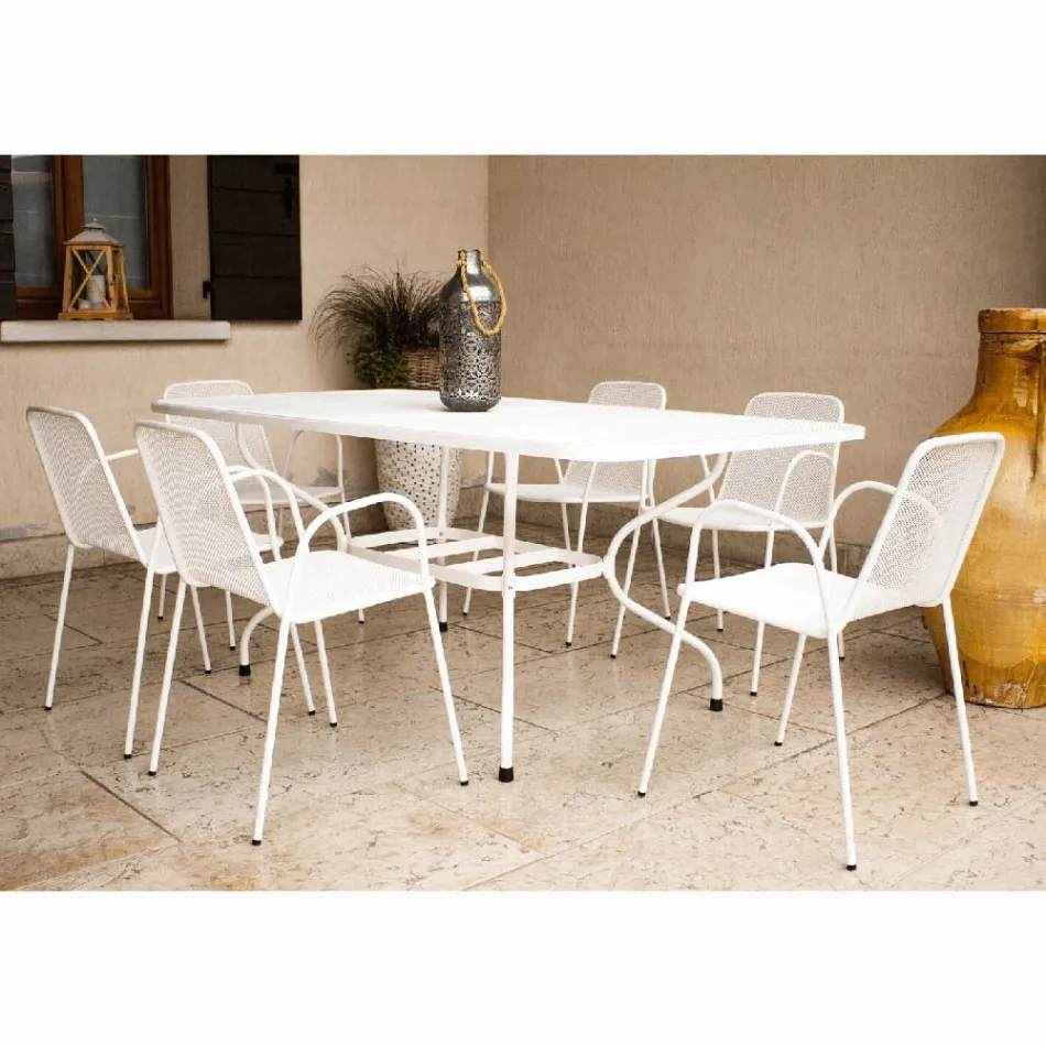 Mesa de jardim em tela metálica de 180 cm, fabricada na Itália - Lirion Viadurini