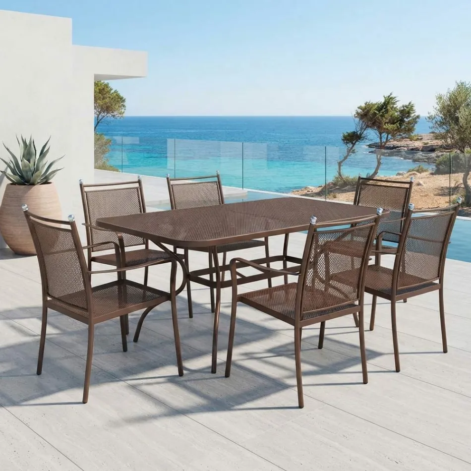 Mesa de jardim em tela metálica de 180 cm, fabricada na Itália - Lirion Viadurini