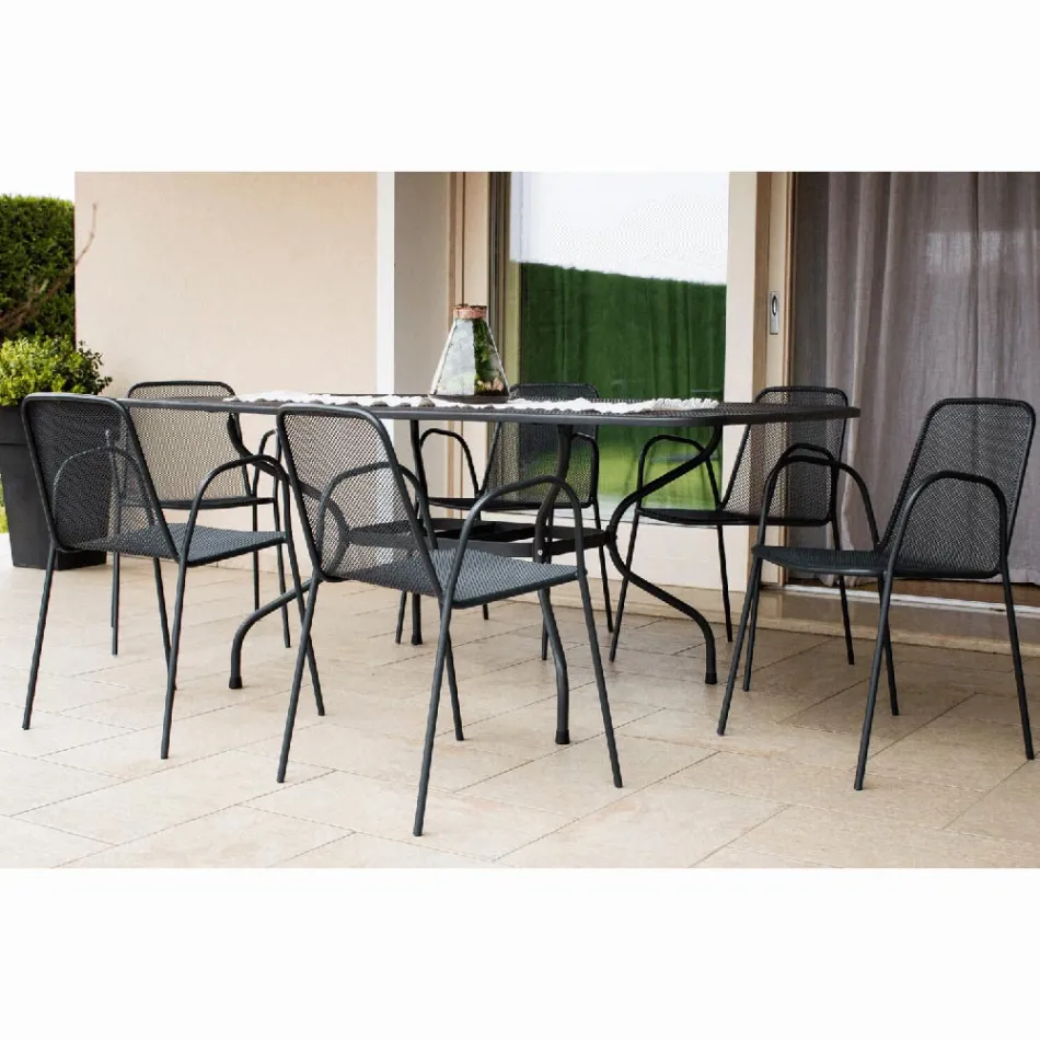 Mesa de jardim em tela metálica de 180 cm, fabricada na Itália - Lirion Viadurini