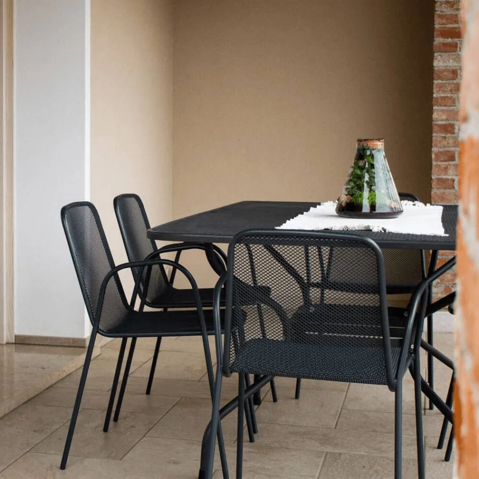 Mesa de jardim em tela metálica de 180 cm, fabricada na Itália - Lirion Viadurini