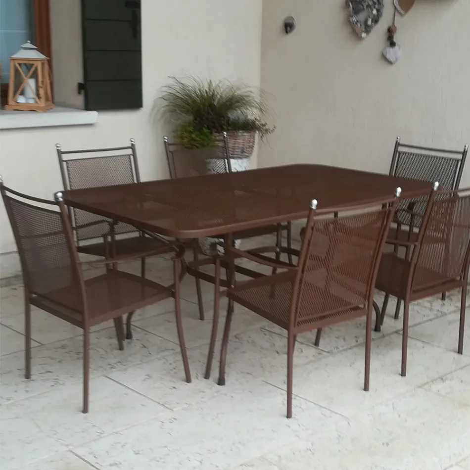Mesa de jardim em tela metálica de 180 cm, fabricada na Itália - Lirion Viadurini