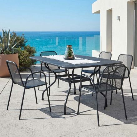 Mesa de jardim em tela metálica de 180 cm, fabricada na Itália - Lirion Viadurini