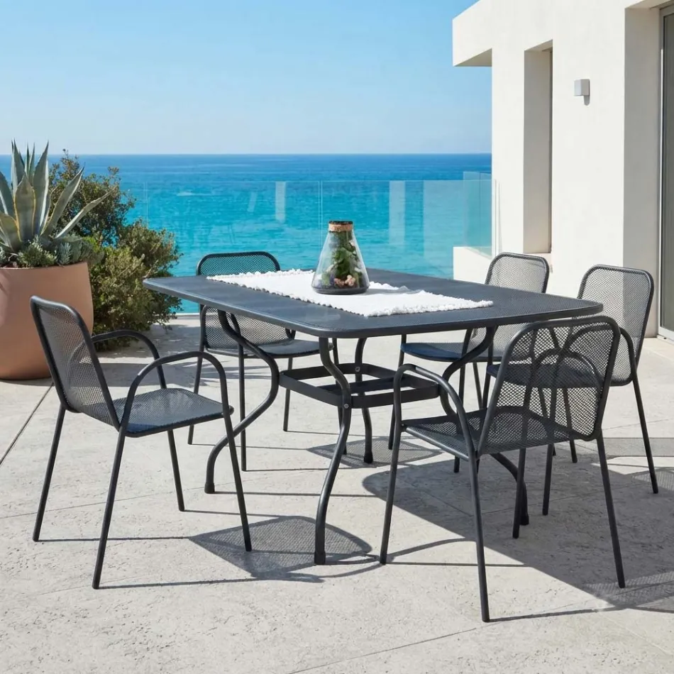 Mesa de jardim em tela metálica de 180 cm, fabricada na Itália - Lirion Viadurini