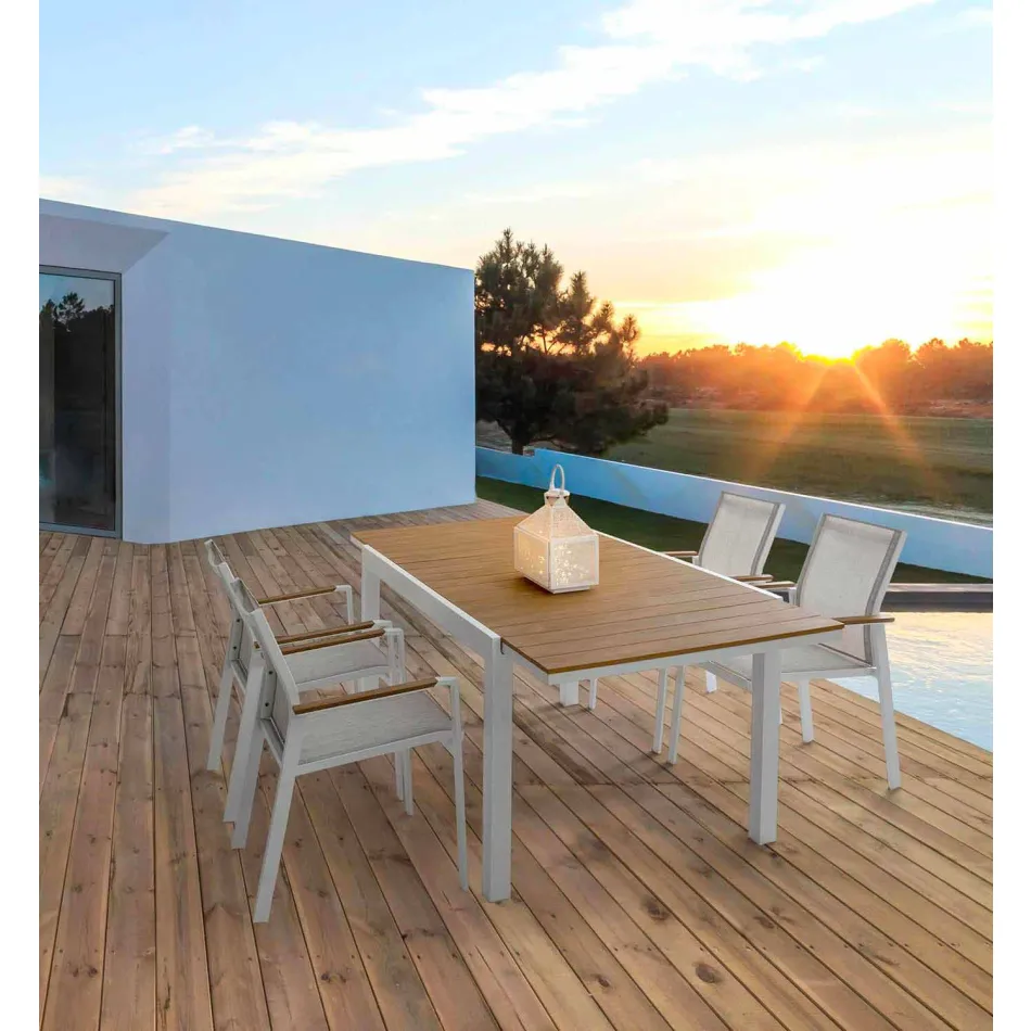 Mesa de jardim extensível em alumínio branco moderno Homemotion - Sciullo Viadurini