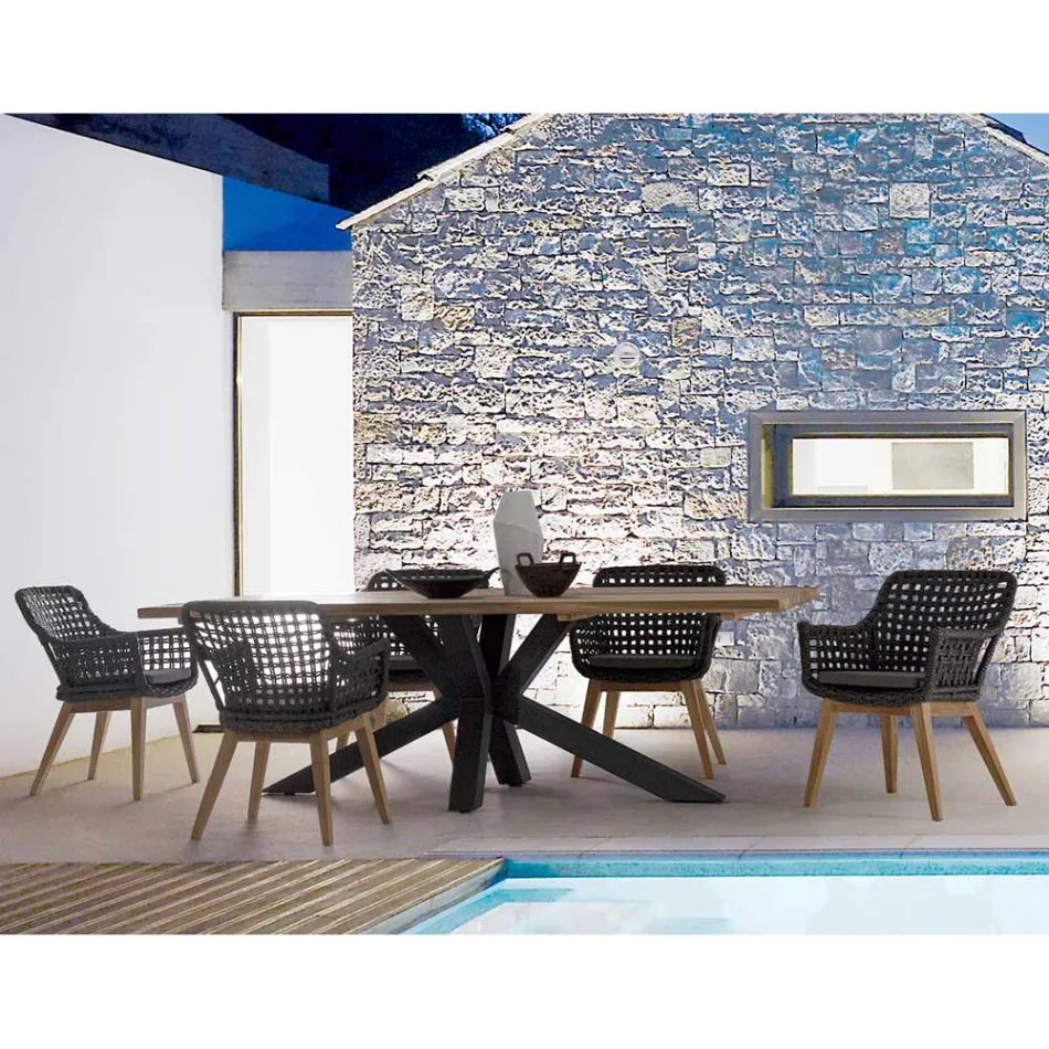 Mesa de jardim com tampo em madeira de teca por Homemotion - Cowen Design Viadurini