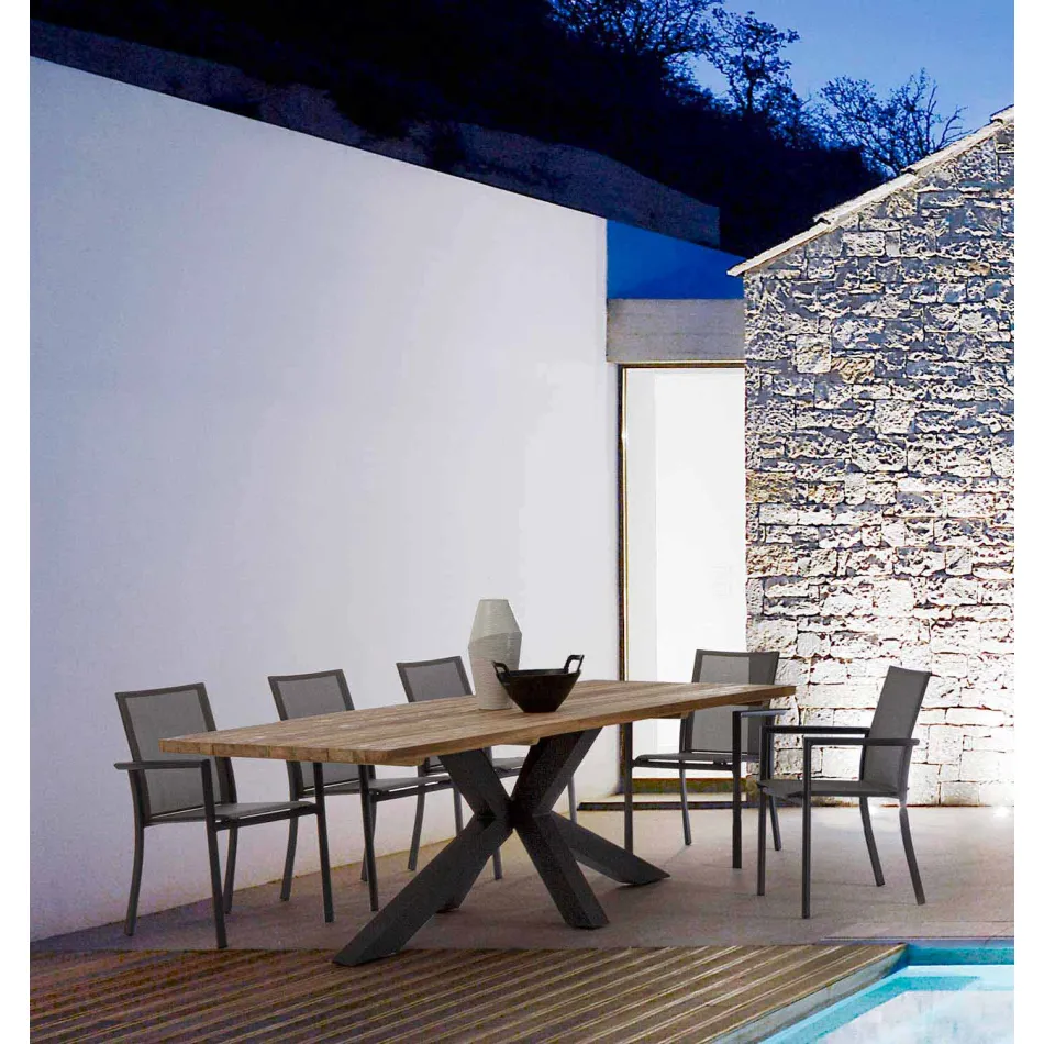 Mesa de jardim com tampo em madeira de teca por Homemotion - Cowen Design Viadurini