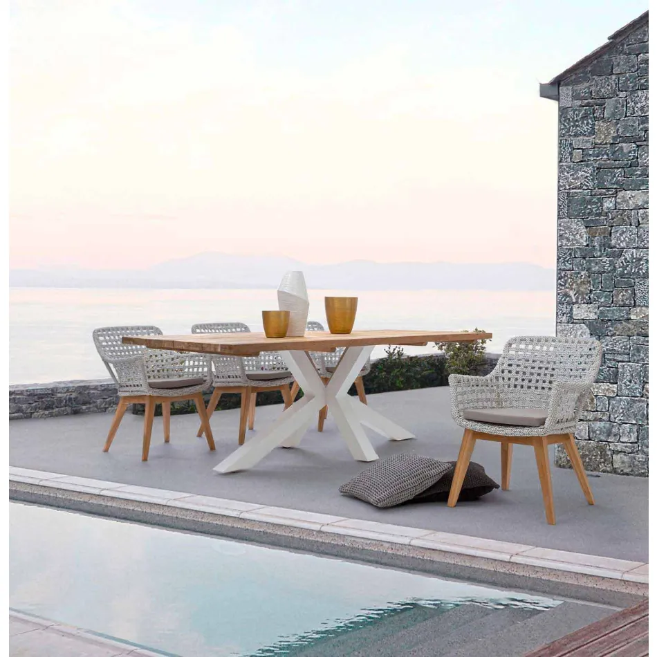 Mesa de jardim com tampo em madeira de teca por Homemotion - Cowen Design Viadurini