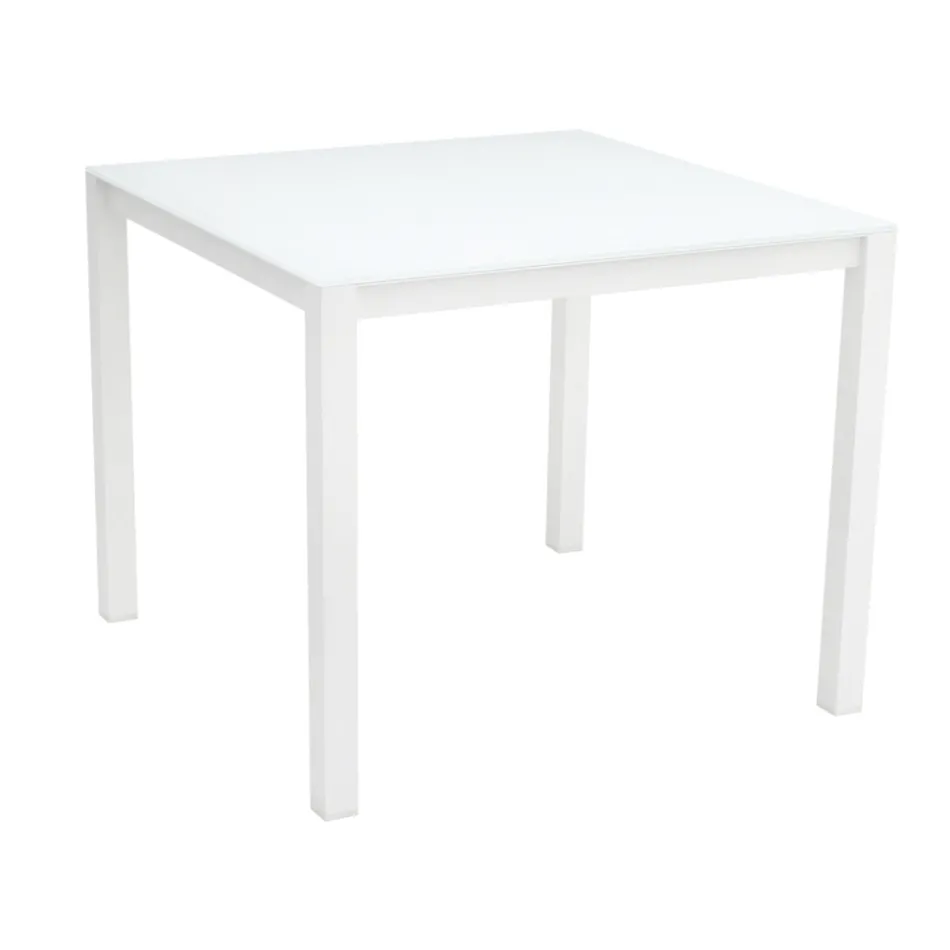 Mesa de jardim com estrutura de alumínio pintado e tampo de vidro - Salim Viadurini