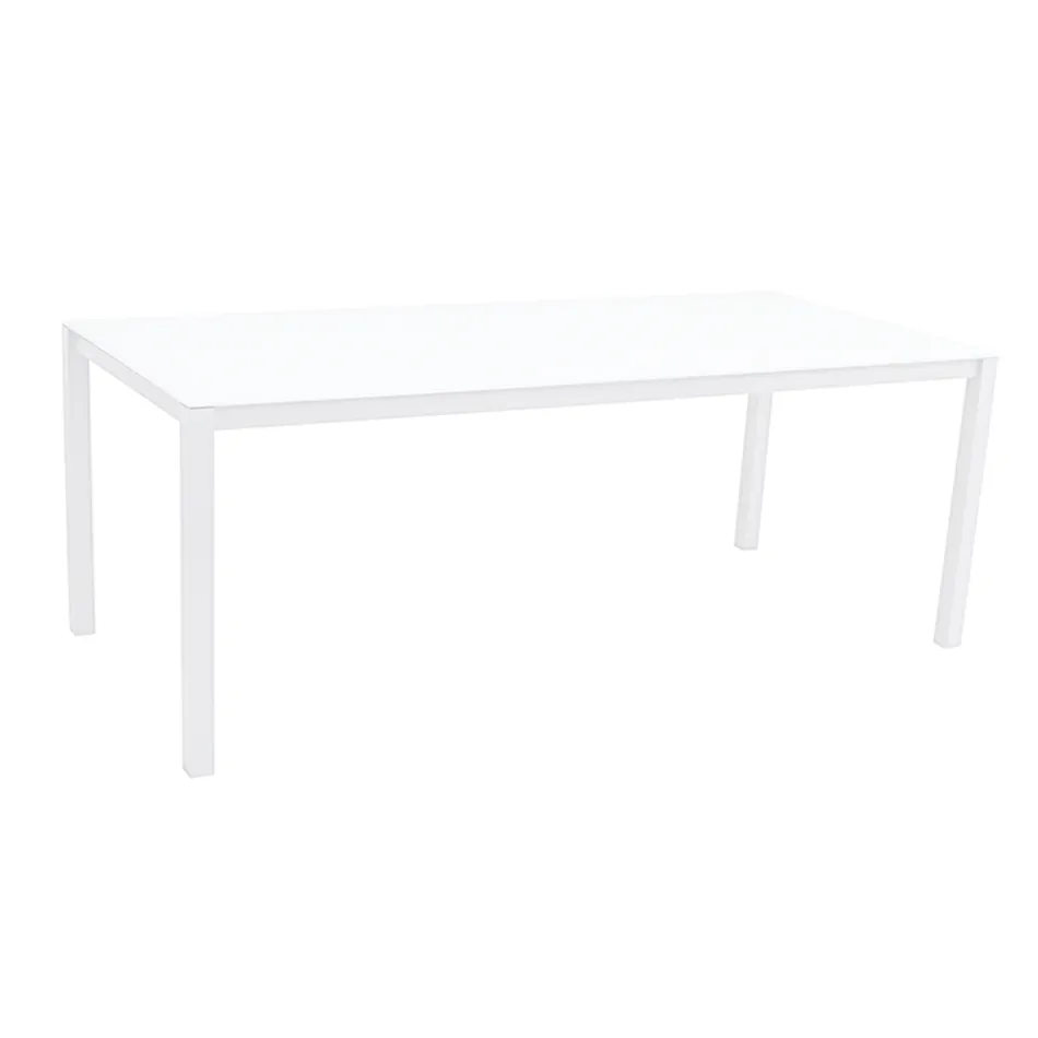 Mesa de jardim com estrutura de alumínio pintado e tampo de vidro - Salim Viadurini